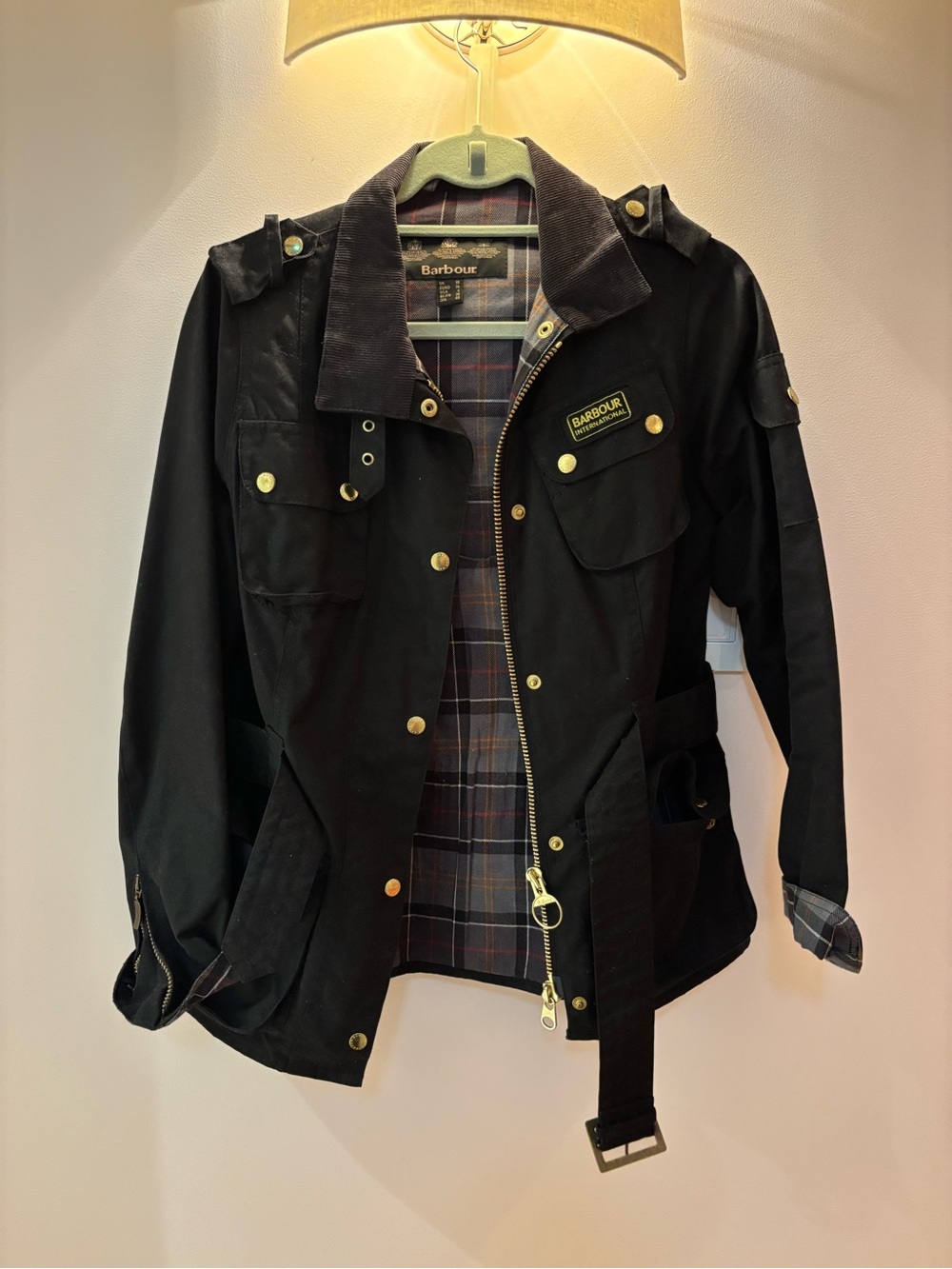 Barbour Black Waxed Field Jacket with Tartan Lining